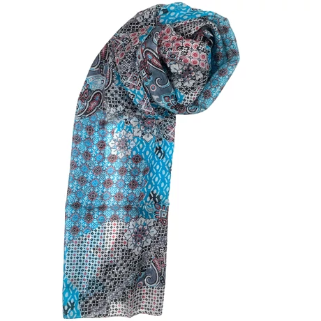 Harmarfehér alapon mintás 100% valódi hernyóselyem sál 50x180 cm