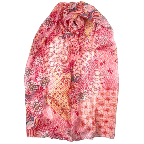 Hollandrózsaszín alapon mintás 100% valódi hernyóselyem sál 50x180 cm