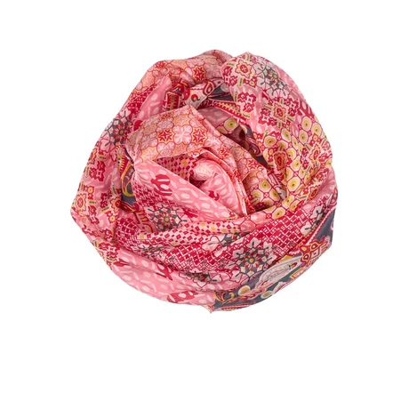 Hollandrózsaszín alapon mintás 100% valódi hernyóselyem sál 50x180 cm