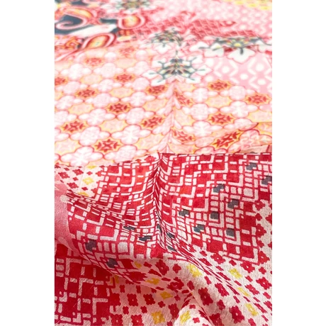 Hollandrózsaszín alapon mintás 100% valódi hernyóselyem sál 50x180 cm