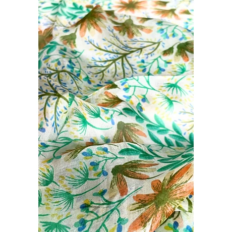 Álomfehér alapon virágmintás 100% valódi hernyóselyem sál 50x180 cm