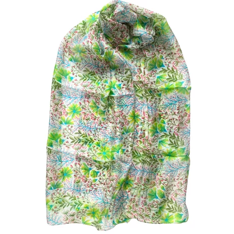 Habfehér alapon virágmintás 100% valódi hernyóselyem sál 50x180 cm