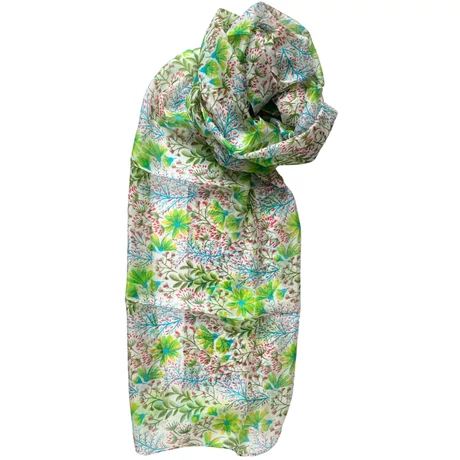 Habfehér alapon virágmintás 100% valódi hernyóselyem sál 50x180 cm