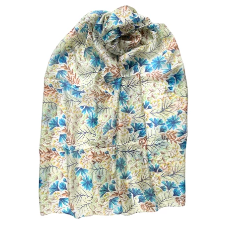 Angyalfehér alapon virágmintás 100% valódi hernyóselyem sál 50x180 cm