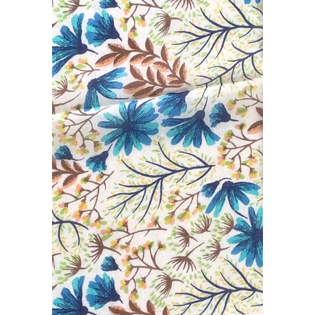 Angyalfehér alapon virágmintás 100% valódi hernyóselyem sál 50x180 cm