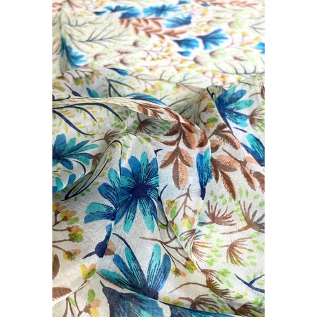 Angyalfehér alapon virágmintás 100% valódi hernyóselyem sál 50x180 cm