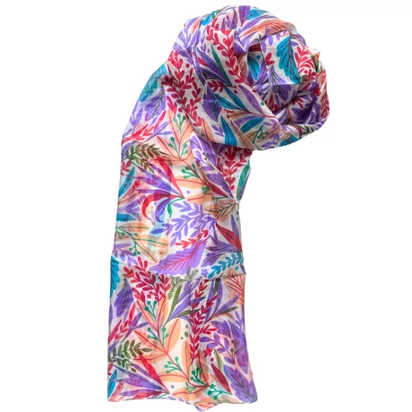 Jázminfehér alapon levélmintás 100% valódi hernyóselyem sál 50x180 cm