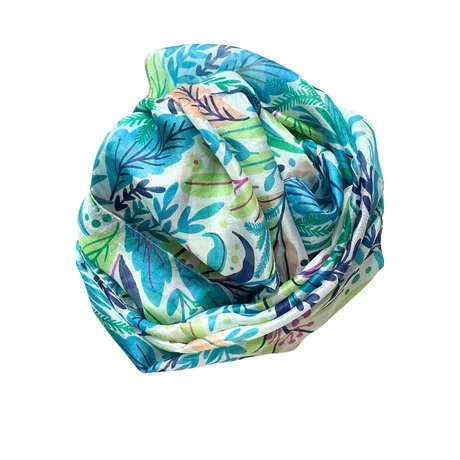 Hermelinfehér alapon levélmintás 100% valódi hernyóselyem sál 50x180 cm