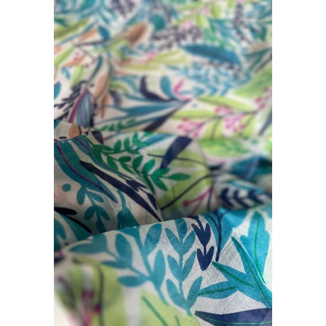 Hermelinfehér alapon levélmintás 100% valódi hernyóselyem sál 50x180 cm