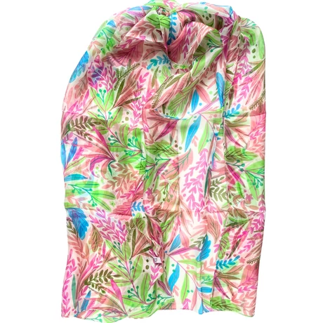 Liliomfehér alapon levélmintás 100% valódi hernyóselyem sál 50x180 cm