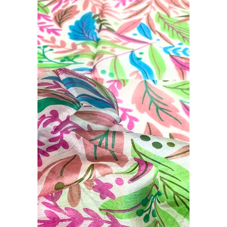 Liliomfehér alapon levélmintás 100% valódi hernyóselyem sál 50x180 cm