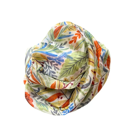 Márványfehér alapon levélmintás 100% valódi hernyóselyem sál 50x180 cm