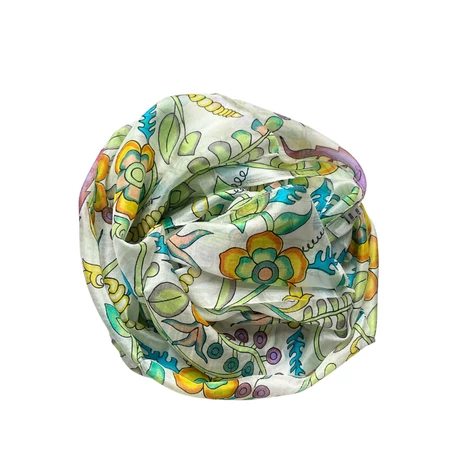 Alabástromfehér alapon virágmintás 100% valódi hernyóselyem sál 50x180 cm