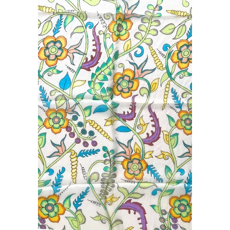 Alabástromfehér alapon virágmintás 100% valódi hernyóselyem sál 50x180 cm