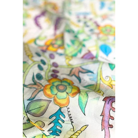 Alabástromfehér alapon virágmintás 100% valódi hernyóselyem sál 50x180 cm