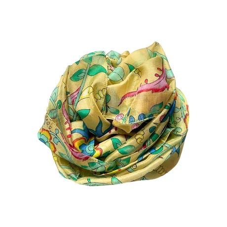 Perui sárga alapon virágmintás 100% valódi hernyóselyem sál 50x180 cm