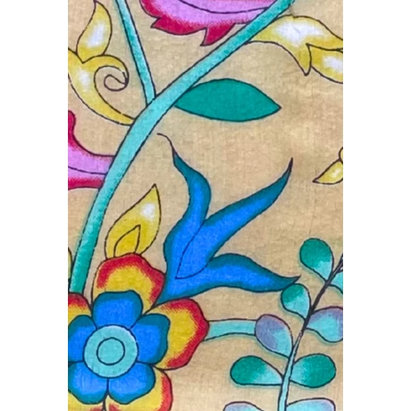 Perui sárga alapon virágmintás 100% valódi hernyóselyem sál 50x180 cm