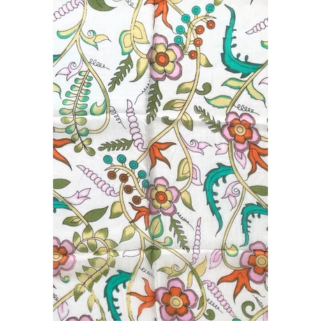 Porcelánfehér alapon virágmintás 100% valódi hernyóselyem sál 50x180 cm
