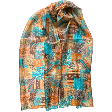 Cölinkék, perzsanarancs és spanyolbarna mintás 100% valódi hernyóselyem sál 50x180 cm