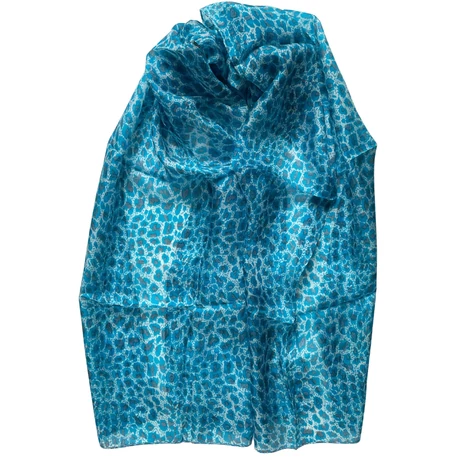 Leopárdmintás curacaokék és delfinszürke színű 100% valódi hernyóselyem sál 50x180 cm