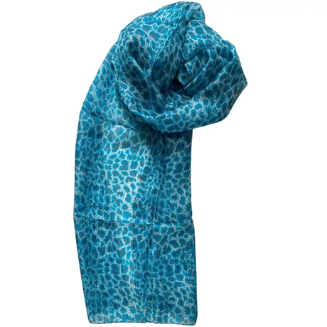 Leopárdmintás curacaokék és delfinszürke színű 100% valódi hernyóselyem sál 50x180 cm