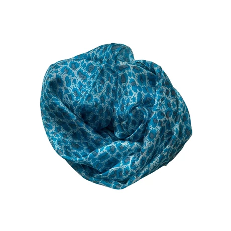 Leopárdmintás curacaokék és delfinszürke színű 100% valódi hernyóselyem sál 50x180 cm