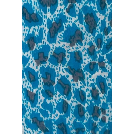 Leopárdmintás curacaokék és delfinszürke színű 100% valódi hernyóselyem sál 50x180 cm