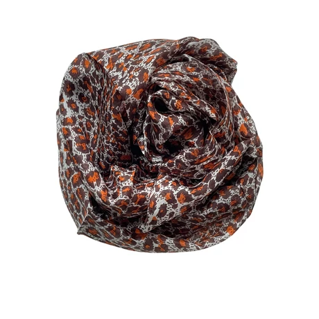 Leopárdmintás spanyolbarna és narancsvörös színű 100% valódi hernyóselyem sál 50x180 cm