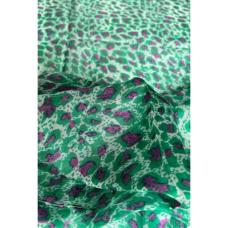 Leopárdmintás ásványzöld és rhodaminebíbor színű 100% valódi hernyóselyem sál 50x180 cm