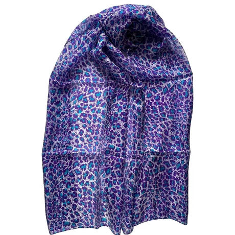 Leopárdmintás ametisztlila és türkizkék színű 100% valódi hernyóselyem sál 50x180 cm