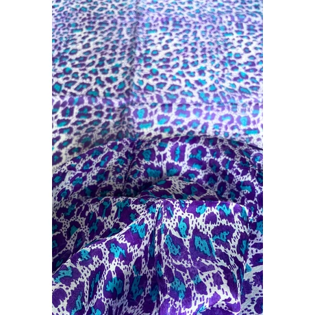 Leopárdmintás ametisztlila és türkizkék színű 100% valódi hernyóselyem sál 50x180 cm