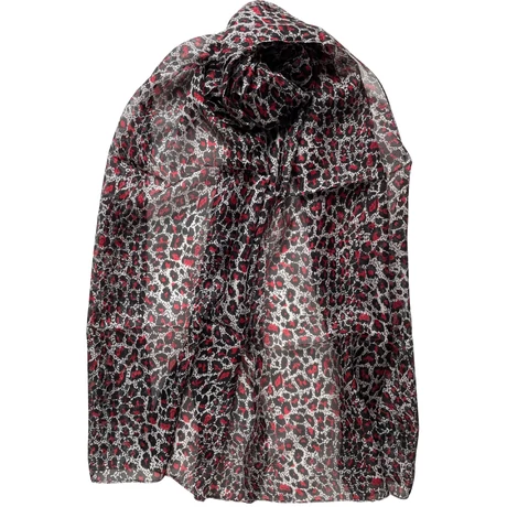 Leopárdmintás párducfekete és vadmálna színű 100% valódi hernyóselyem sál 50x180 cm