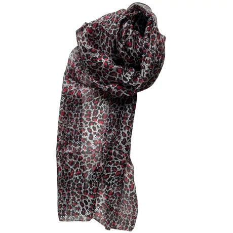 Leopárdmintás párducfekete és vadmálna színű 100% valódi hernyóselyem sál 50x180 cm