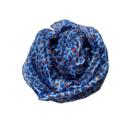 Leopárdmintás pávakék és tűzliliom színű 100% valódi hernyóselyem sál 50x180 cm