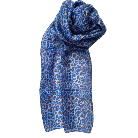 Leopárdmintás pávakék és tűzliliom színű 100% valódi hernyóselyem sál 50x180 cm