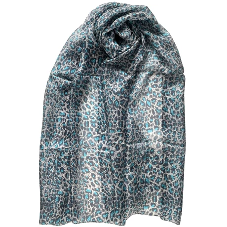 Hermelinfehér alapon leopárdmintás 100% valódi hernyóselyem sál 50x180 cm