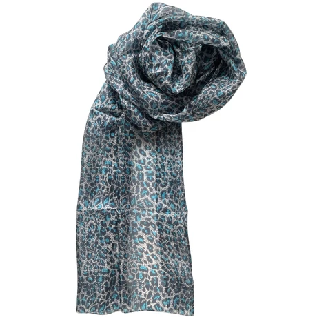 Hermelinfehér alapon leopárdmintás 100% valódi hernyóselyem sál 50x180 cm