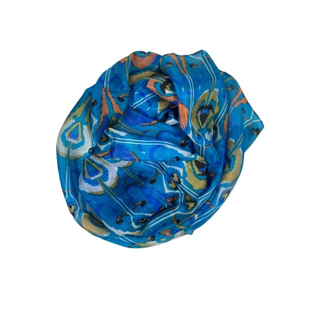 Cölinkék alapon mintás 100% valódi hernyóselyem sál 50x180 cm