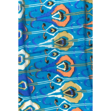 Cölinkék alapon mintás 100% valódi hernyóselyem sál 50x180 cm