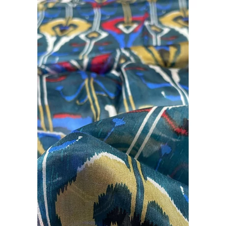 Petrolzöld alapon mintás 100% valódi hernyóselyem sál 50x180 cm