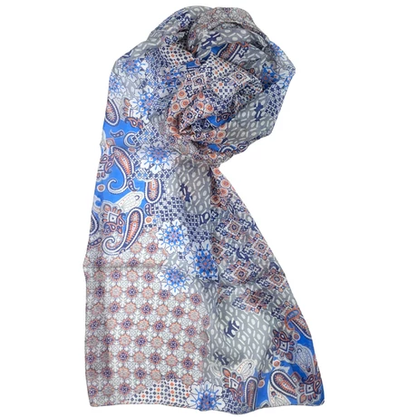 Orchideafehér alapon mintás 100% valódi hernyóselyem sál 50x180 cm