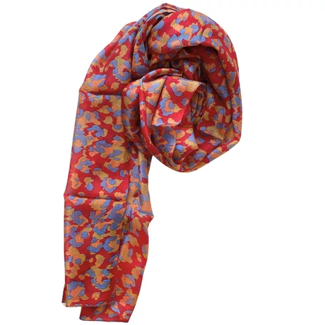 Császárvörös alapon mintás 100% valódi hernyóselyem sál 100x180 cm