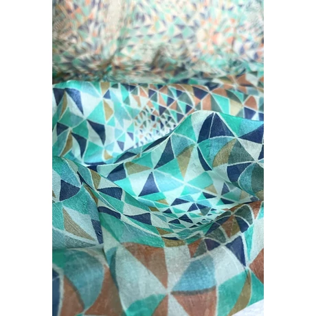 Görögzöld, párizsikék, púderkék, mentazöld geometriai mintás 100% valódi hernyóselyem sál 50x180 cm