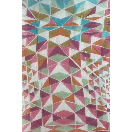 Cseresznyevirágszín, babarózsaszín, amarántbíbor türkizkék geometriai mintás 100% valódi hernyóselyem sál 50x180 cm