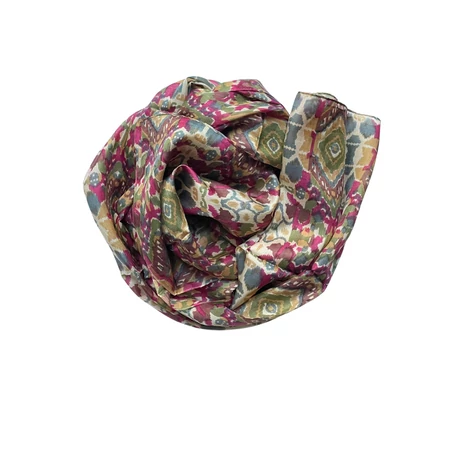 Bahama-beige alapon görögbíbor, diózöld és nugát barna mintás 100% valódi hernyóselyem sál 100x180 cm