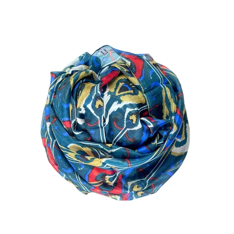 Petrolzöld alapon mintás 100% valódi hernyóselyem sál 100x180 cm