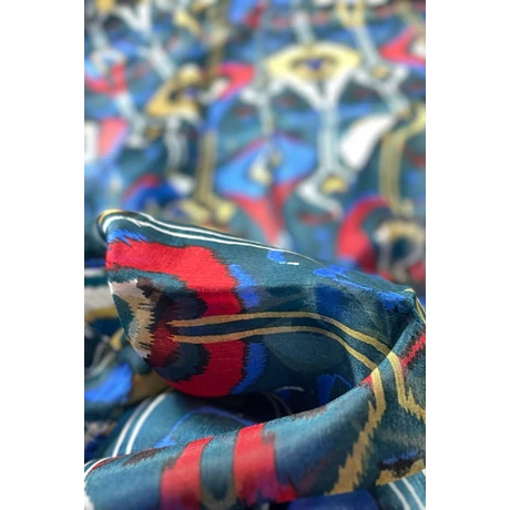 Petrolzöld alapon mintás 100% valódi hernyóselyem sál 100x180 cm