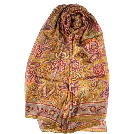 Teakfa alapon paisley mintás 100% valódi hernyóselyem sál 100x180 cm