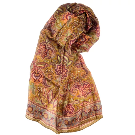 Teakfa alapon paisley mintás 100% valódi hernyóselyem sál 100x180 cm