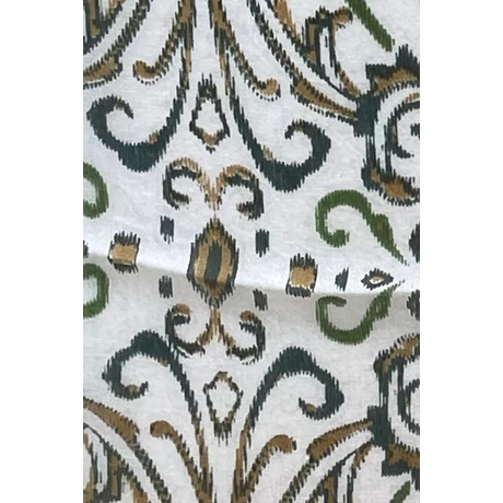 Hermelinfehér alapon szaharasárga és angolzöld mintás 100% valódi hernyóselyem sál 100x180 cm